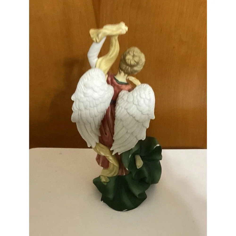 VTG Ceramic Owell‎ Angel Statue Figurine Holding Yellow Ribbon 12